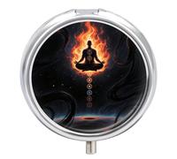 Pilulier 3 compartiments à lumière noire 7 chakras, yoga, méditation, voyage, avec miroir, étanche, 3 fois par jour, récipient portable pour sac à main et poche, rond argenté