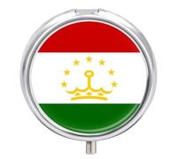 Pilulier 3 Compartiments Avec Drapeau De La République Du Tadjikistan Imprimé, Format Poche, Petit Organisateur De Pilules Pour Vitamines, Médicaments Et Compléments Alimentaires, Forme Ronde