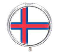 Pilulier 3 Compartiments Avec Drapeau Des Îles Féroé Imprimé, Format Poche Ou Sac Main, Petit Organisateur De Pilules Rond Pour Vitamines, Médicaments, Huile De Poisson Et Compléments Alimentaires