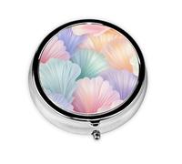 Pilulier 3 compartiments avec miroir 3D coloré coquillages - Petit pilulier pour sac à main et poche - Organiseur de vitamines