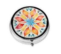 Pilulier 3 compartiments avec miroir aquarelle mandala fleur floral petit pilulier organisateur pour sac à main et poche organisateur de vitamines