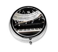 Pilulier 3 compartiments avec miroir Art notes de musique Piano Key Tablet Box Petit pilulier pour sac à main et poche Organiseur de vitamines