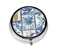 Pilulier 3 compartiments avec miroir bleu ananas tropical oiseau petit pilulier organisateur pour sac à main et poche organisateur de vitamines