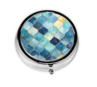 Pilulier 3 compartiments avec miroir bleu aquarelle graphique petit pilulier pour sac à main et poche organisateur de vitamines