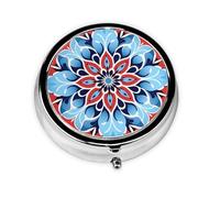 Pilulier 3 compartiments avec miroir bleu et rouge Mandala Floral Petit pilulier pour sac à main et poche Organiseur de vitamines