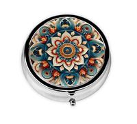Pilulier 3 compartiments avec miroir bohème ethnique mandala floral petit pilulier organisateur pour sac à main et poche organisateur de vitamines