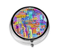 Pilulier 3 compartiments avec miroir coloré graffiti lettres petit pilulier organisateur pour sac à main et poche organisateur de vitamines