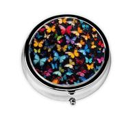 Pilulier 3 compartiments avec miroir coloré imprimé papillon animal petit pilulier pour sac à main et poche organisateur de vitamines
