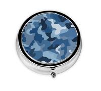Pilulier 3 compartiments avec miroir imprimé camouflage bleu classique, petit pilulier pour sac à main et poche organisateur de vitamines