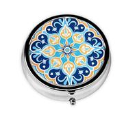 Pilulier 3 compartiments avec miroir Mandala Damas Fleur ethnique Floral Petit pilulier Organiseur pour sac à main et poche Organiseur de vitamines