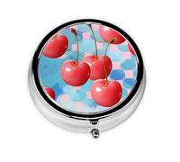 Pilulier 3 compartiments avec miroir Motif fruits cerises à carreaux Petit pilulier pour sac à main et poche Organiseur de vitamines