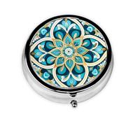 Pilulier 3 compartiments avec miroir Motif mandala mexicain floral damassé Petit pilulier pour sac à main et poche Organiseur de vitamines