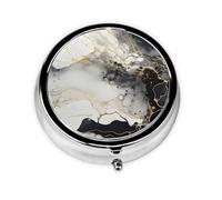 Pilulier 3 compartiments avec miroir noir et blanc classique en marbre pour sac à main et poche Organiseur de vitamines