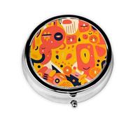 Pilulier 3 compartiments avec miroir orange dessin animé graphique, petit pilulier pour sac à main et poche organisateur de vitamines