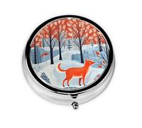 Pilulier 3 compartiments avec miroir peinture renard des neiges Petit pilulier pour sac à main et poche Organiseur de vitamines