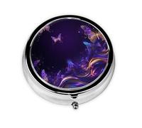 Pilulier 3 compartiments avec miroir violet papillon fantaisie animal petit pilulier pour sac à main et poche organisateur de vitamines