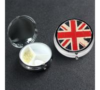 Pilulier 3 compartiments en métal avec drapeau britannique pour sac à main ou poche, mini pilulier portable de voyage pour contenir des suppléments, des vitamines, de l'huile de poisson