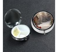 Pilulier 3 compartiments en métal pour médicaments de Noël - Pilulier de Noël en bois pour sac à main ou poche - Mini pilules de voyage portable pour contenir des suppléments, des vitamines, de