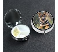 Pilulier 3 compartiments en métal pour médicaments en forme de chiot berger allemand pour sac à main ou poche, mini pilules de voyage portable pour contenir des suppléments, des vitamines, de l'huile