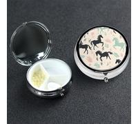 Pilulier 3 compartiments en métal pour médicaments - Joli cheval - Pour sac à main ou poche - Mini pilules de voyage portable pour contenir des suppléments, des vitamines, de l'huile de poisson