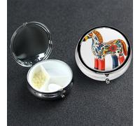 Pilulier 3 compartiments en métal pour médicaments - Pilulier suédois Dala Horse Folk pour sac à main ou poche - Mini pilulier portable de voyage pour contenir des suppléments, des vitamines, de