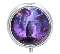 Pilulier 3 compartiments fantaisie hibou avec miroir étanche 3 fois par jour Portable Med Container pour sac à main et poche Rond Argent
