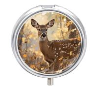 Pilulier 3 compartiments motif cerf camouflage chasse voyage étui à pilules avec miroir étanche 3 fois par jour conteneur moyen portable pour sac à main et poche rond argenté