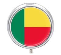 Pilulier 3 Compartiments Petit Format Portable Pour Poche Orné Du Drapeau Du Bénin Organisateur De Médicaments Pour Vitamines Médicaments Huile De Poisson Et Compléments Alimentaires Forme Ronde