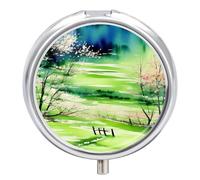 Pilulier 3 compartiments - Petit pilulier portable pour poche ou sac à main - Pilulier de voyage en métal avec miroir - Peinture d'arbres de verdure printanière