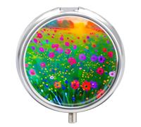 Pilulier 3 compartiments - Petit pilulier portable pour poche ou sac à main - Pilulier de voyage en métal avec miroir - Une peinture impressionniste de fleurs sauvages