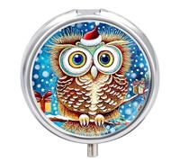 Pilulier 3 compartiments - Petit pilulier portable pour poche ou sac à main - Pilulier de voyage en métal avec miroir - Hibou mignon et flocon de neige