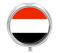 Pilulier 3 Compartiments Rond Avec Miroir Motif Drapeau De La République Du Yémen Organisateur De Médicaments Et De Vitamines Idéal Pour Les Voyages Boîte De Poche Portable Avec Miroir Pour Un