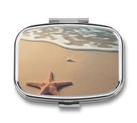 Pilulier 3D à 2 compartiments avec étoile de mer sur la plage - Pilulier portable de poche pour médicaments et vitamines - Pour homme et femme
