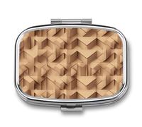 Pilulier 3D à motif cuboïde à 2 compartiments, pilulier portable avec miroir pour poche, sac à main, voyage, mini organisateur de médicaments en métal pour vitamines, huile de poisson