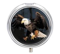 Pilulier 3D en forme d'aigle à tête blanche - 3 compartiments - Petit pilulier de voyage rond en métal pour sac à main