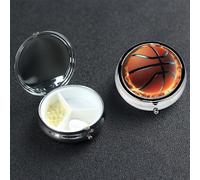 Pilulier 3D en forme de basket-ball à 3 compartiments - Pilulier portable en métal - Joli pilulier de voyage - Organisateur de vitamines pour sac à main, poche, cadeau de voyage