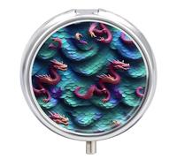 Pilulier 3D en forme d'écailles de dragon magique à 3 compartiments avec miroir - Pilulier de voyage en métal pour sac à main et poche - Petite boîte à médicaments ronde pour vitamines