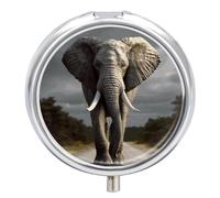 Pilulier 3D en forme d'éléphant - 3 compartiments - Petit pilulier rond - En métal - Pour sac à main