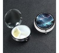 Pilulier 3D Graphics Universe avec miroir 3 compartiments décoratifs pour sac à main ou poche Petit pilulier rond en métal pour médicaments médicaments, vitamines, cadeau de voyage