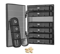 Pilulier 7 jours avec 28 compartiments - Boîte à pilules noire pour matin, midi, soir, boîte à médicaments 7 jours pour comprimés et suppléments, compacte et portable