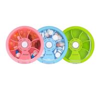 Pilulier 7 jours de voyage portable rotatif hebdomadaire pilulier rond mignon pilulier huile de poisson vitamines (rose + bleu ciel + vert)