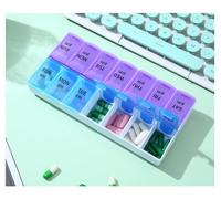 Pilulier 7 jours en polypropylène avec 14 compartiments, boîte de rangement pour médicaments 2 fois matin, après-midi, pour personnes âgées et enfants oublieux (violet bleu, 14,5 x 7 x 2,5 cm)