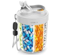 Pilulier 7 jours matin, midi, soir, rond, avec 7 grands compartiments et design anti-confusion, large ouverture, sans BPA et portable, pour médicaments, vitamines, huile de poisson, etc. (gris)