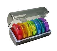 Pilulier 7 Jours, Pilulier Semainier Matin Et Soir, 21 Compartiments Petite Boîte à Pilules en Plastique, Pilulier Rond, Pillbox Multicolores Arc-en-Ciel, Pilulier Hebdomadaire Voyage Portable