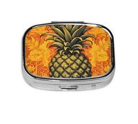 Pilulier à 2 compartiments - Ananas doré - Avec miroir - Petit pilulier pour sac à main ou poche - Organiseur de vitamines