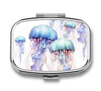 Pilulier à 2 compartiments - Aquarelle - Méduse 3D - Portable - Organiseur de voyage pour poche - Méduse quotidienne - Boîte à vitamines - Boîte à huile de poisson