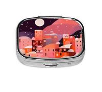 Pilulier à 2 compartiments - Architecture géométrique rose - Avec miroir - Petit pilulier pour sac à main ou poche - Organiseur de vitamines
