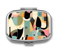 Pilulier à 2 compartiments - Art moderne du milieu du siècle - Imprimé chat - Pilulier portable de voyage pour sac à main - Boîte à vitamines - Boîte à huile de poisson