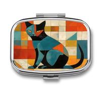 Pilulier à 2 compartiments - Art moderne - Imprimé chat - Portable - Pilulier de voyage pour poche - Médecine quotidienne - Boîte à vitamines - Boîte à huile de poisson