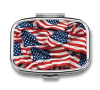 Pilulier à 2 compartiments avec drapeau des États-Unis - Petit pilulier pour sac à main ou poche - Mini pilulier en métal - Pilulier carré pour médicaments quotidiens pour contenir des vitamines, de